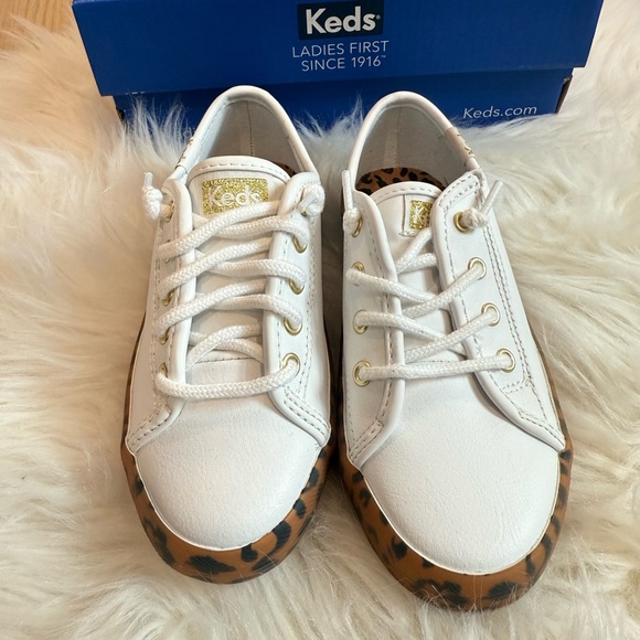 NEW Kids Keds White Sneakers with Leopard Accents - Picture 8 of 10